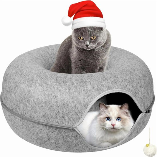 Cat House Donut With Cushion - Grey White
